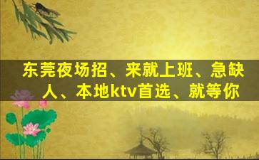 东莞夜场招、来就上班、急缺人、本地ktv首选、就等你